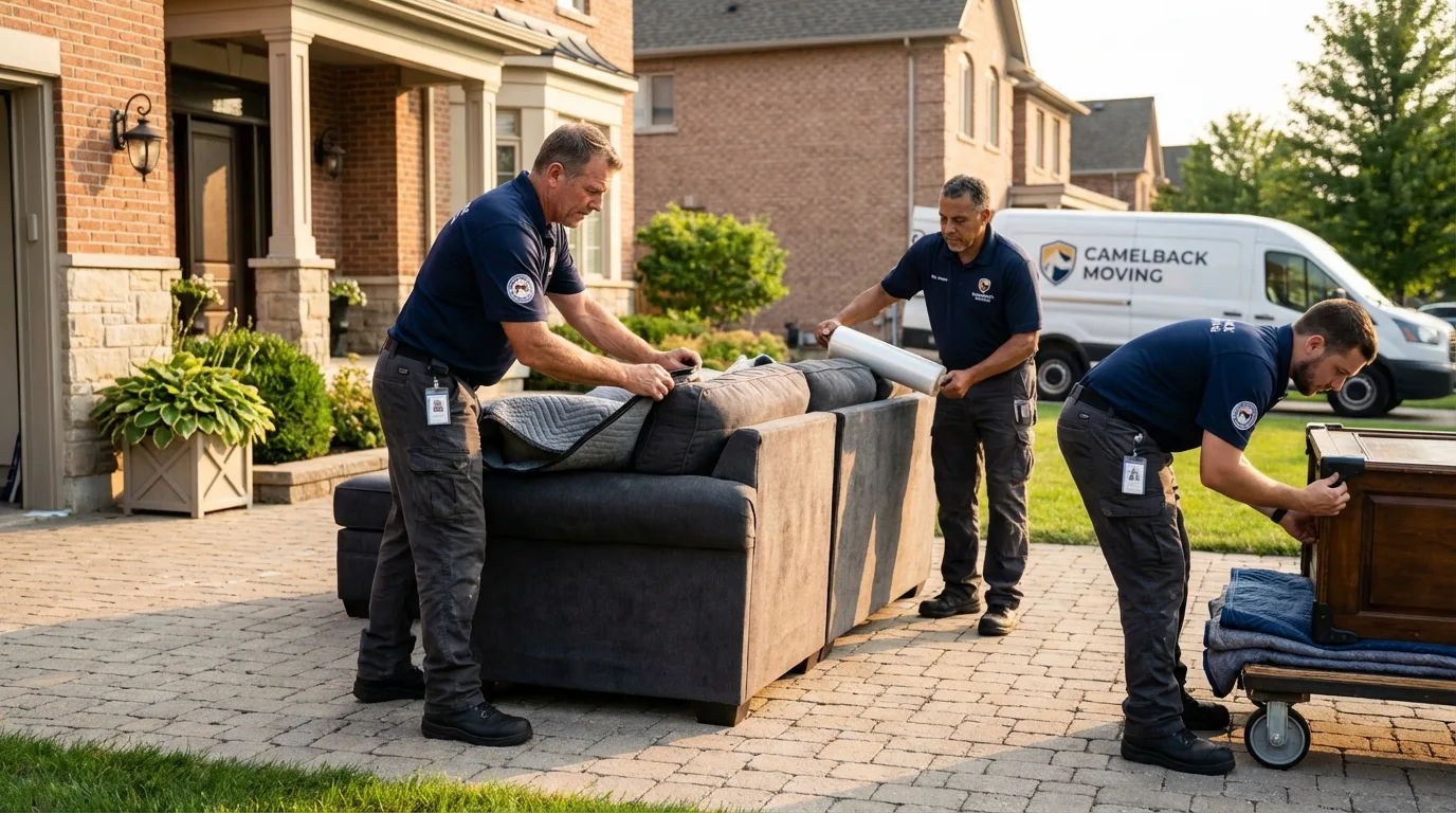 Large estate moving crew wrapping furniture in Hinckley, MN